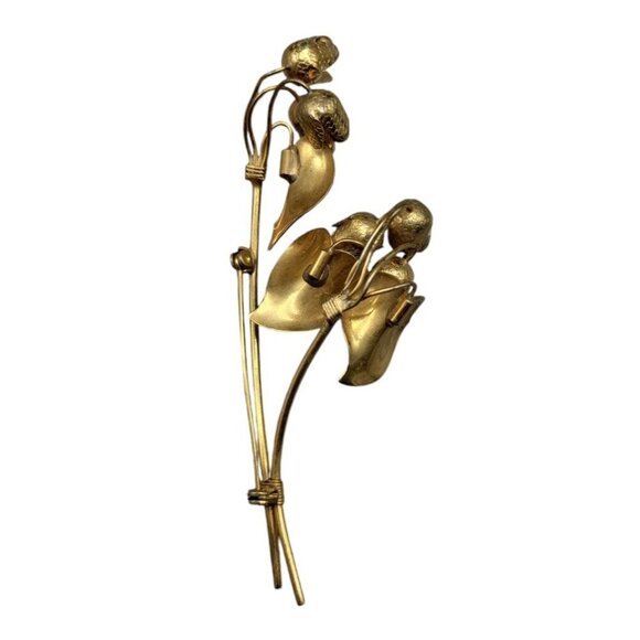Large Flower Brooch Gold Plated Stemmed Floral Vinatge Large Pin - Picture 2 of 7